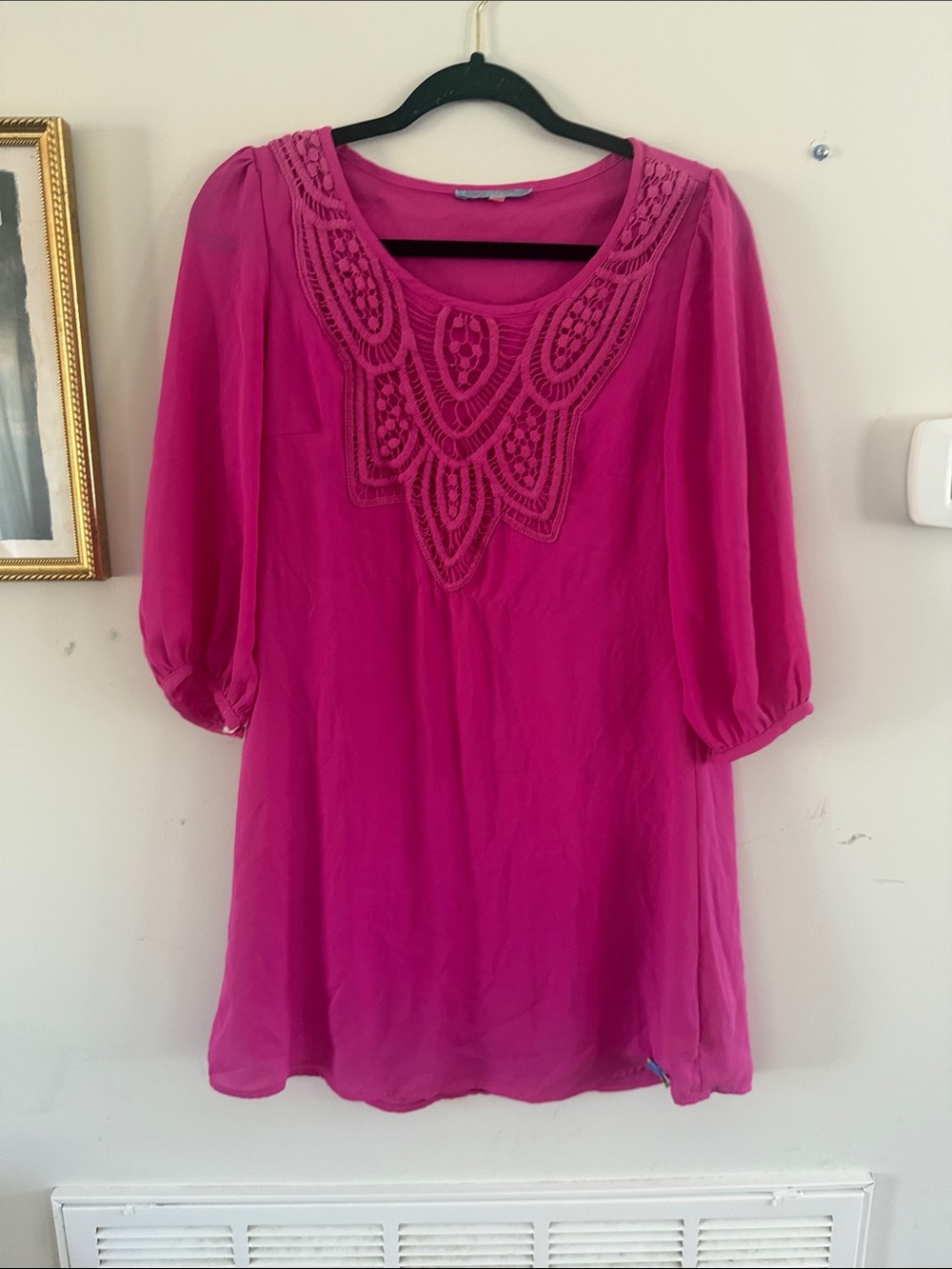 Fuchsia Crochet Yoke Tunic Top